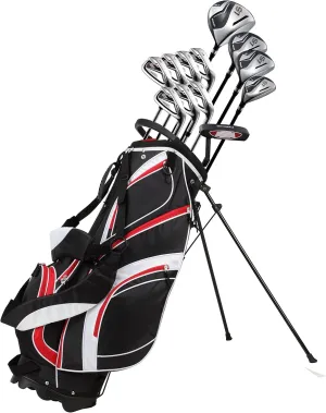 18 Piece Complete Mens Golf Club Set with Titanium Driver, #3 & #5 Fairway Woods, #4 Hybrid, 5-SW Irons, Putter, Stand Bag, 4 H/C's, Mens Golf Clubs Full Set Right Handed