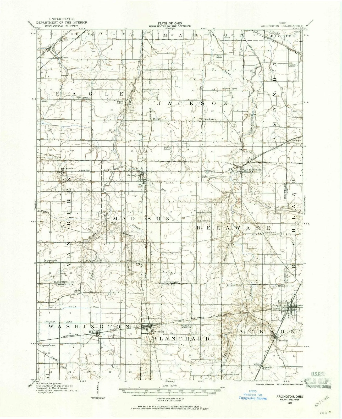 1905 Arlington, OH - Ohio - USGS Topographic Map