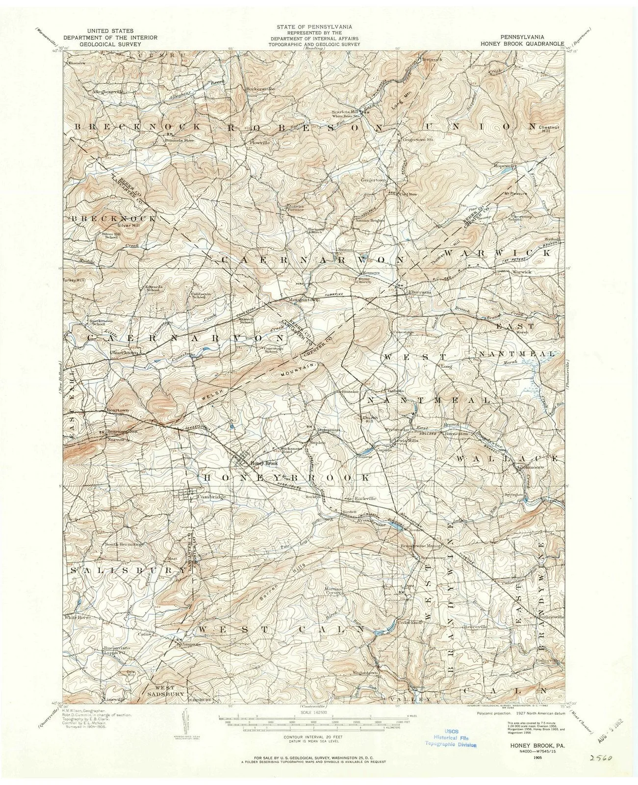 1905 Honey Brook, PA - Pennsylvania - USGS Topographic Map