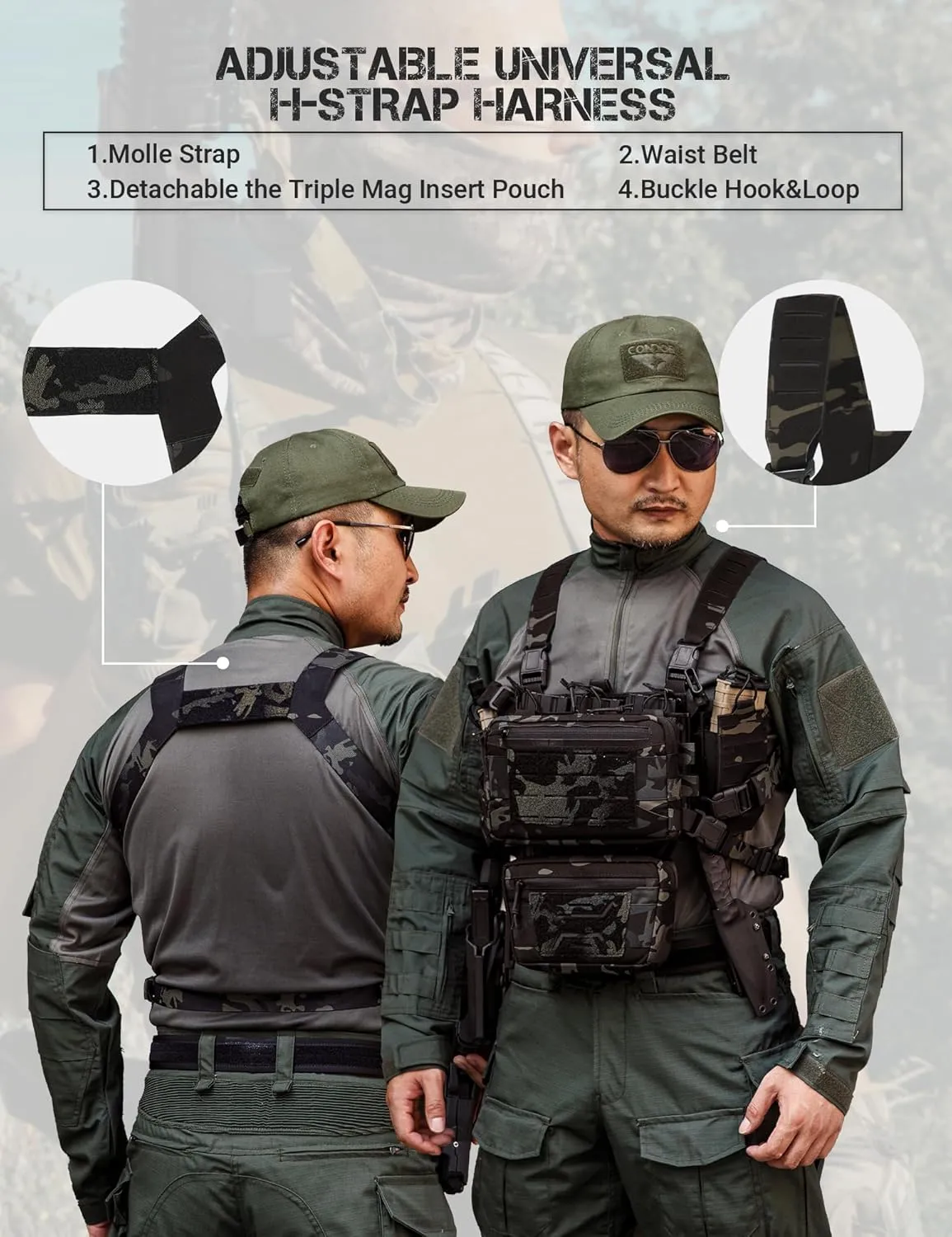 Chest Rig-Tactical Chest RigMolle Modular Micro Fight Chest Rigs Adjustable&Detachable with 5.56/7.62 Magazine Pouch