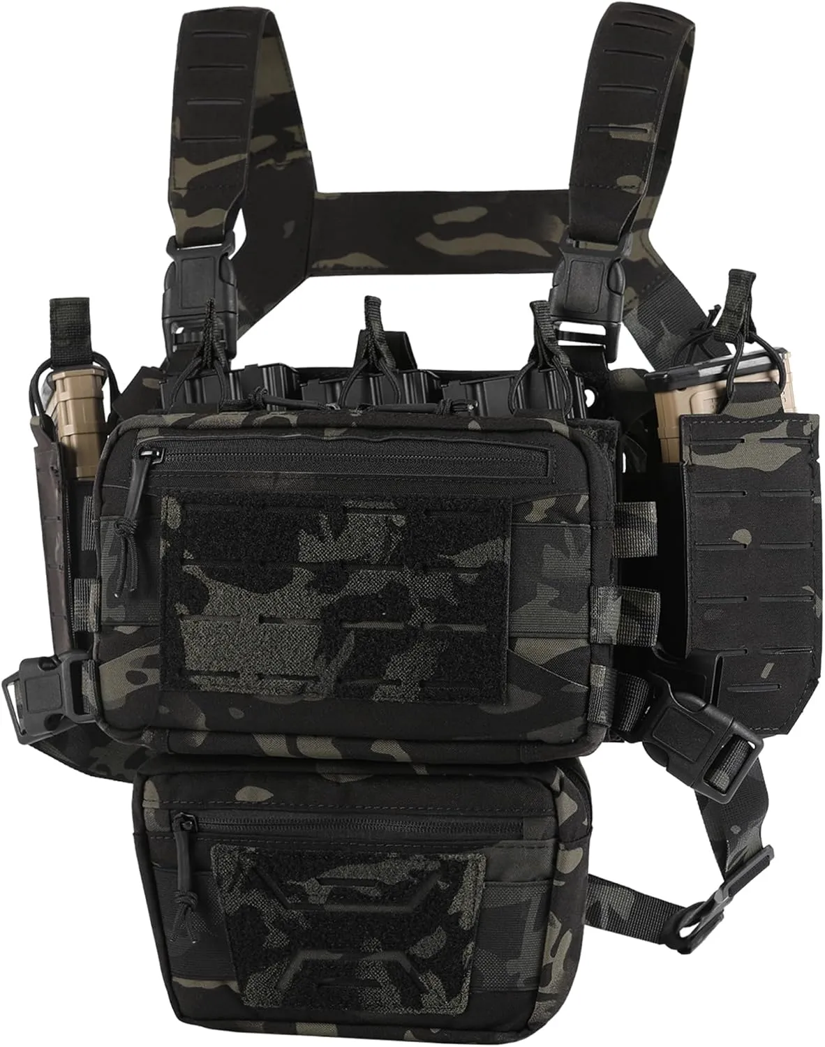Chest Rig-Tactical Chest RigMolle Modular Micro Fight Chest Rigs Adjustable&Detachable with 5.56/7.62 Magazine Pouch