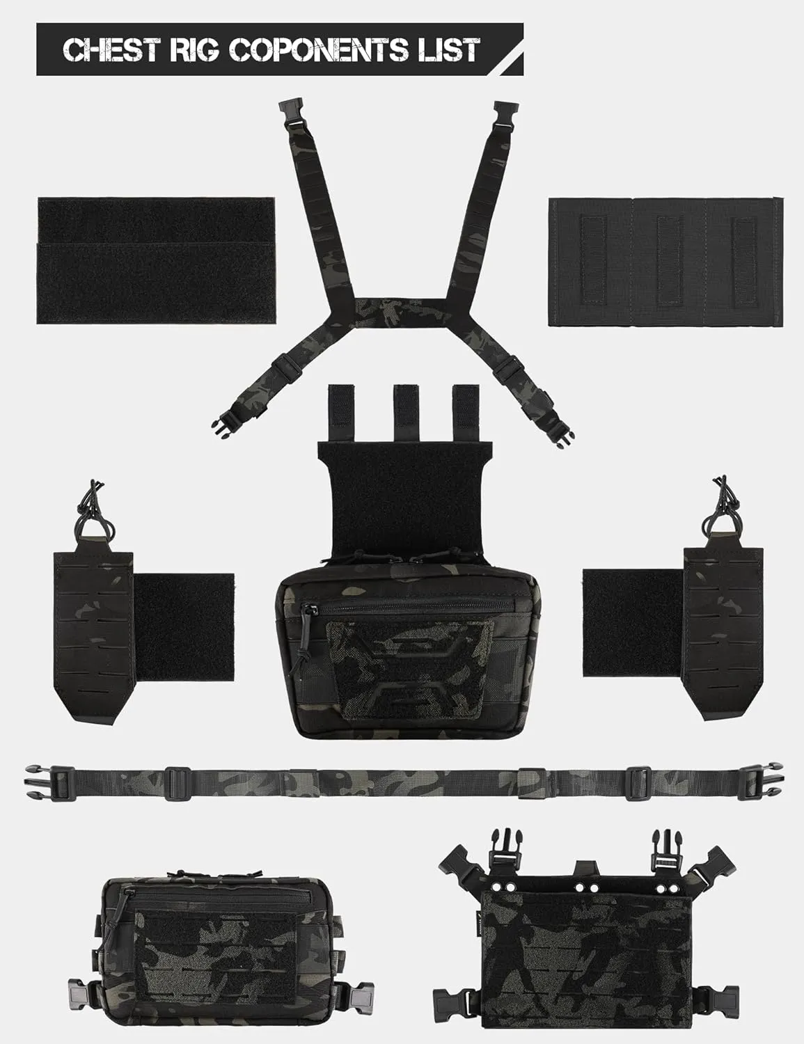 Chest Rig-Tactical Chest RigMolle Modular Micro Fight Chest Rigs Adjustable&Detachable with 5.56/7.62 Magazine Pouch