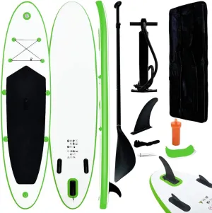 Comfortable Inflatable Stand Up Paddleboard Set for Adults, Includes Paddle, Fin, Pump, and Carrying Bag, Green and White