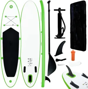 Enjoy Smooth Paddling with Inflatable Stand Up Paddle Board Set, Durable and Stable for Learning and Recreation, Green and White