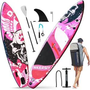 Inflatable Stand Up Paddleboard SUP Board 6 Inch Thick SUP Surfboard Surf Set with Paddleboard Surf Fin Coiled Leash Inflator Pump and Carry Bag