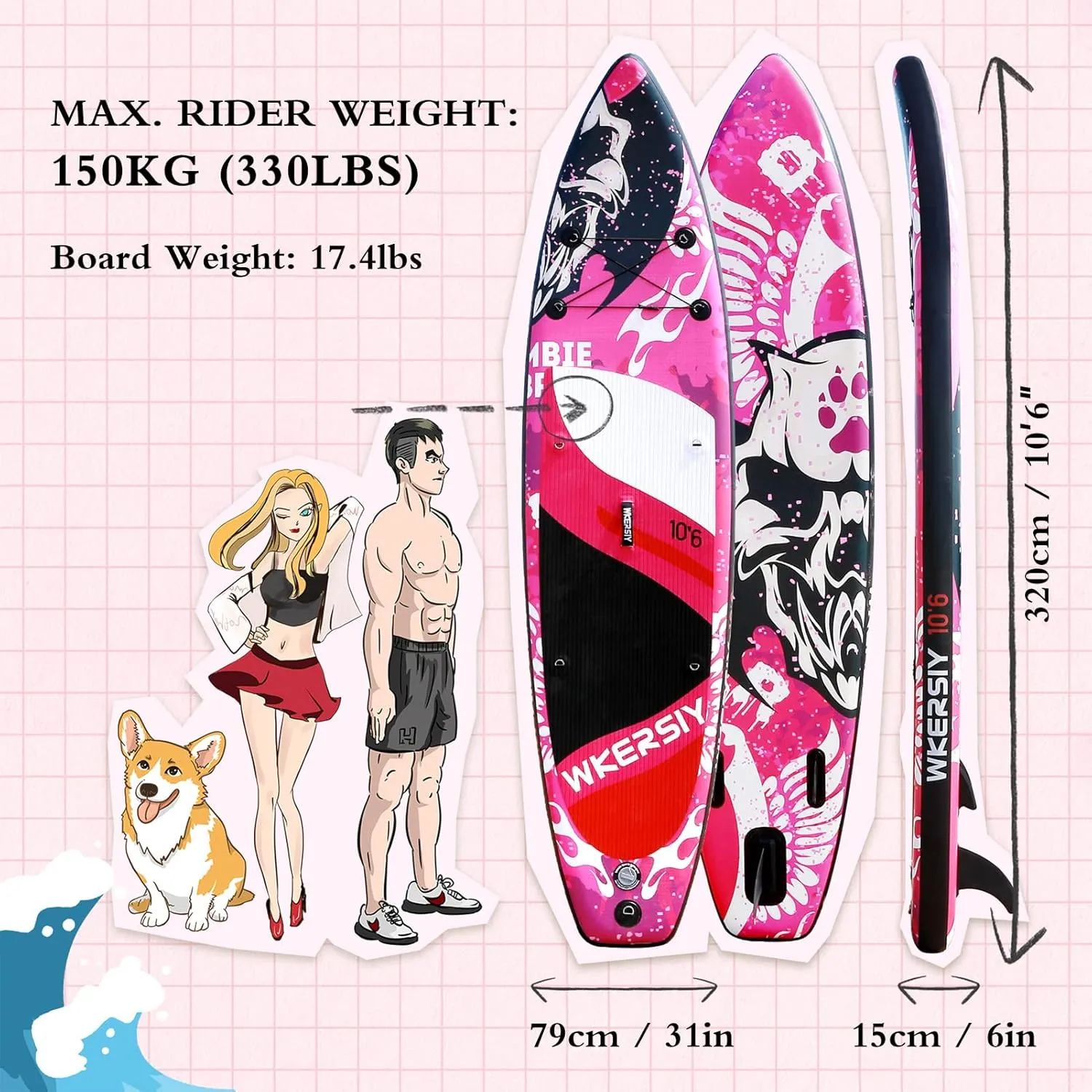 Inflatable Stand Up Paddleboard SUP Board 6 Inch Thick SUP Surfboard Surf Set with Paddleboard Surf Fin Coiled Leash Inflator Pump and Carry Bag