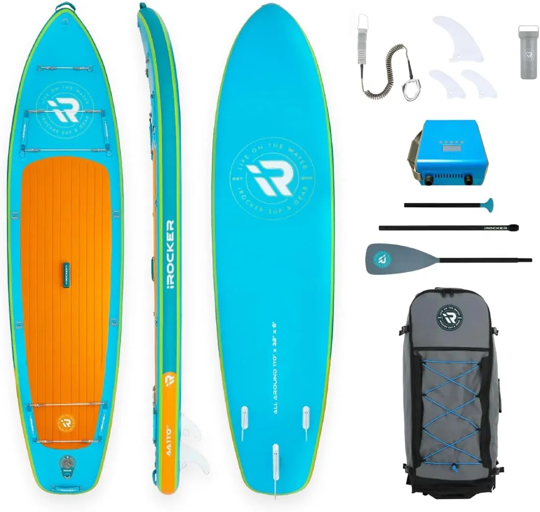 iROCKER All Around 11 7.0 Inflatable Stand Up Paddle Board Premium SUP and Accessories - Made for All Skill Levels - Speed and Stability