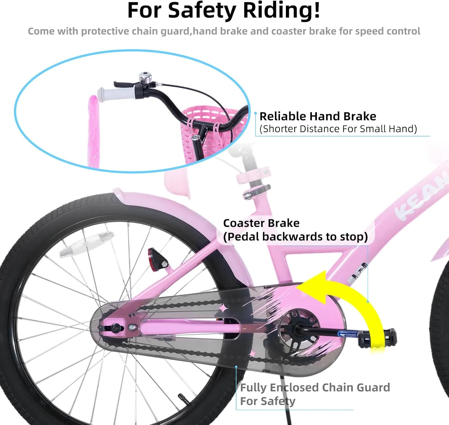 KEANO Zinnia Kids Bike for Girls Ages 3-10 Years, 14 16 20 Inch Girls' Bikes with Doll Seat, Streamers and Basket, Children Bicycles