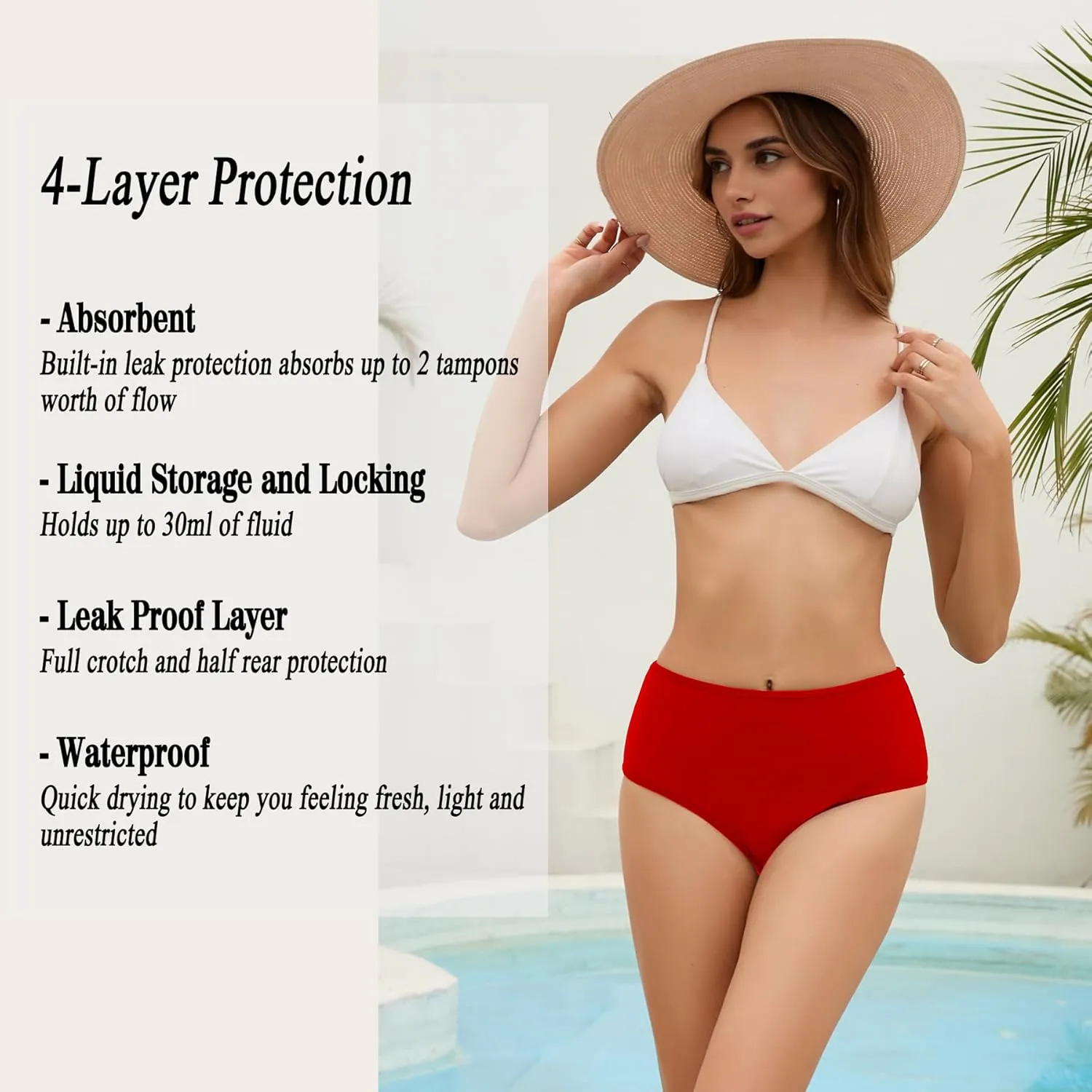 Leoparts Period Swimwear Leakproof Bikini Bottoms Black High Waisted Coverage Swimsuit Bottom for Girls Teens Women