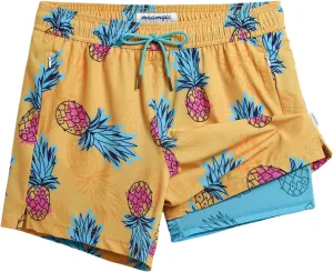 maamgic Men's Swim Trunks 5.5 inch Recycled Beach Shorts with Compression Liner Quick Dry Swim Shorts Zipper Pockets