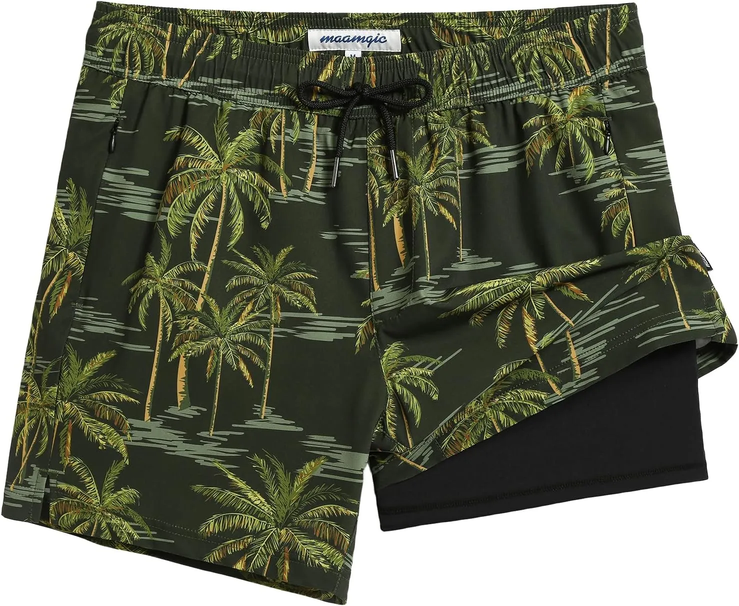 maamgic Men's Swim Trunks 5.5 inch Recycled Beach Shorts with Compression Liner Quick Dry Swim Shorts Zipper Pockets