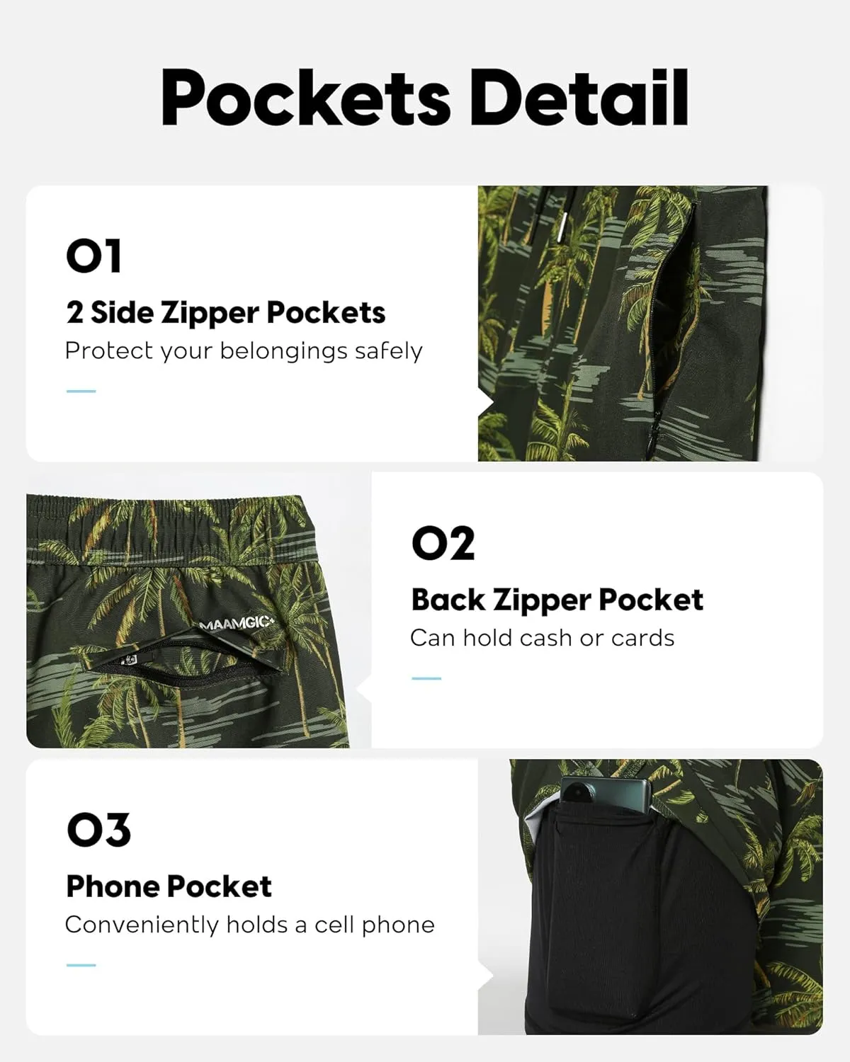 maamgic Men's Swim Trunks 5.5 inch Recycled Beach Shorts with Compression Liner Quick Dry Swim Shorts Zipper Pockets