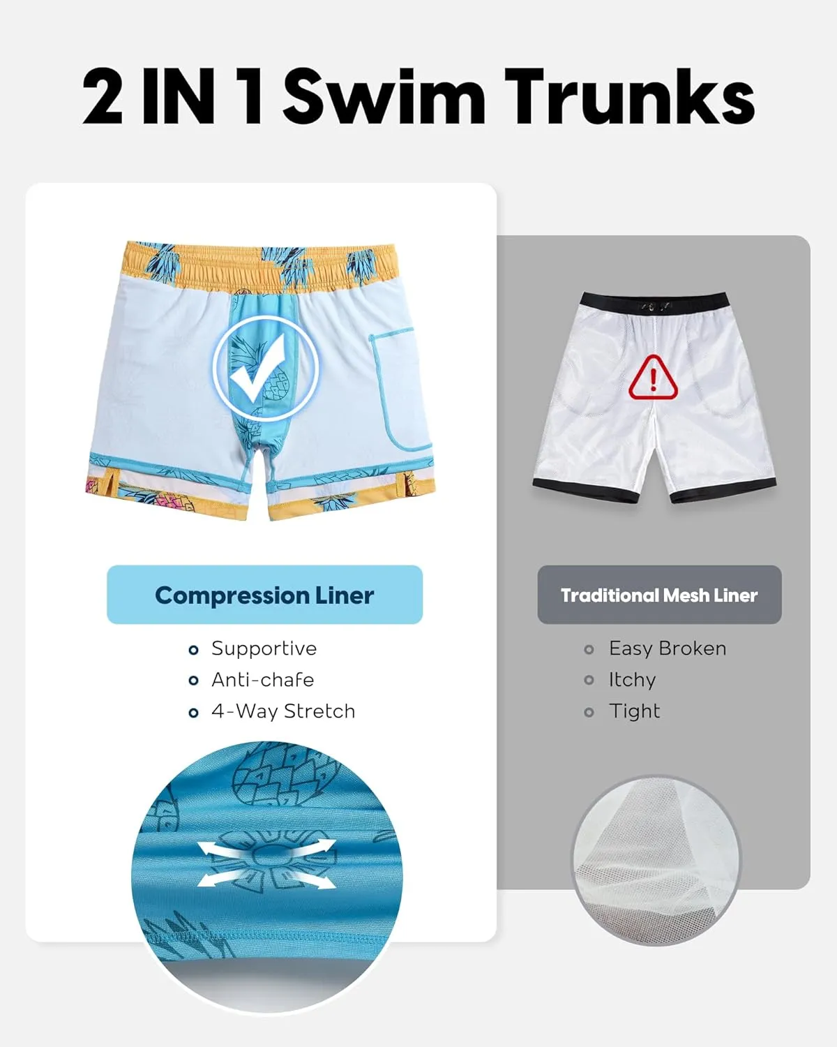 maamgic Men's Swim Trunks 5.5 inch Recycled Beach Shorts with Compression Liner Quick Dry Swim Shorts Zipper Pockets