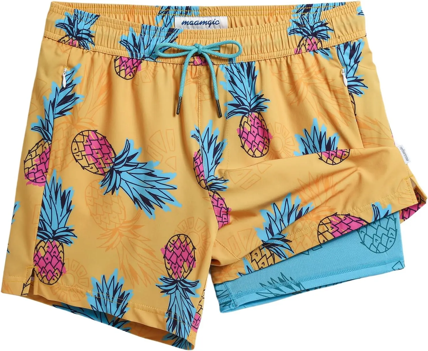 maamgic Men's Swim Trunks 5.5 inch Recycled Beach Shorts with Compression Liner Quick Dry Swim Shorts Zipper Pockets
