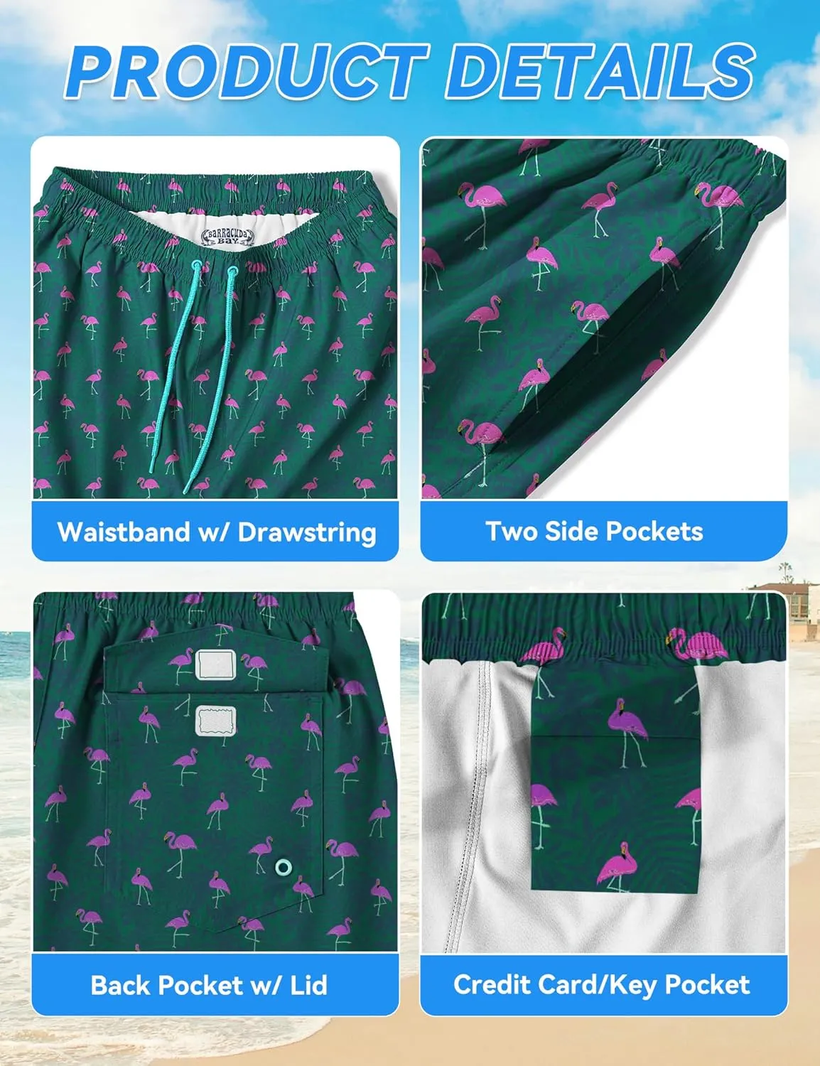 Mens Swim Trunks with Compression Liner 8 inch Quick-Dry Lightweight 2 in 1 Board Shorts 4-Way Stretch UPF 50 