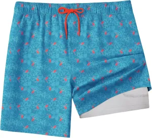 Mens Swim Trunks with Compression Liner 8 inch Quick-Dry Lightweight 2 in 1 Board Shorts 4-Way Stretch UPF 50 