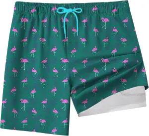Mens Swim Trunks with Compression Liner 8 inch Quick-Dry Lightweight 2 in 1 Board Shorts 4-Way Stretch UPF 50 