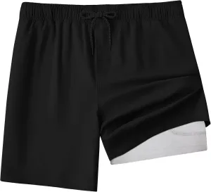 Mens Swim Trunks with Compression Liner 8 inch Quick-Dry Lightweight 2 in 1 Board Shorts 4-Way Stretch UPF 50 