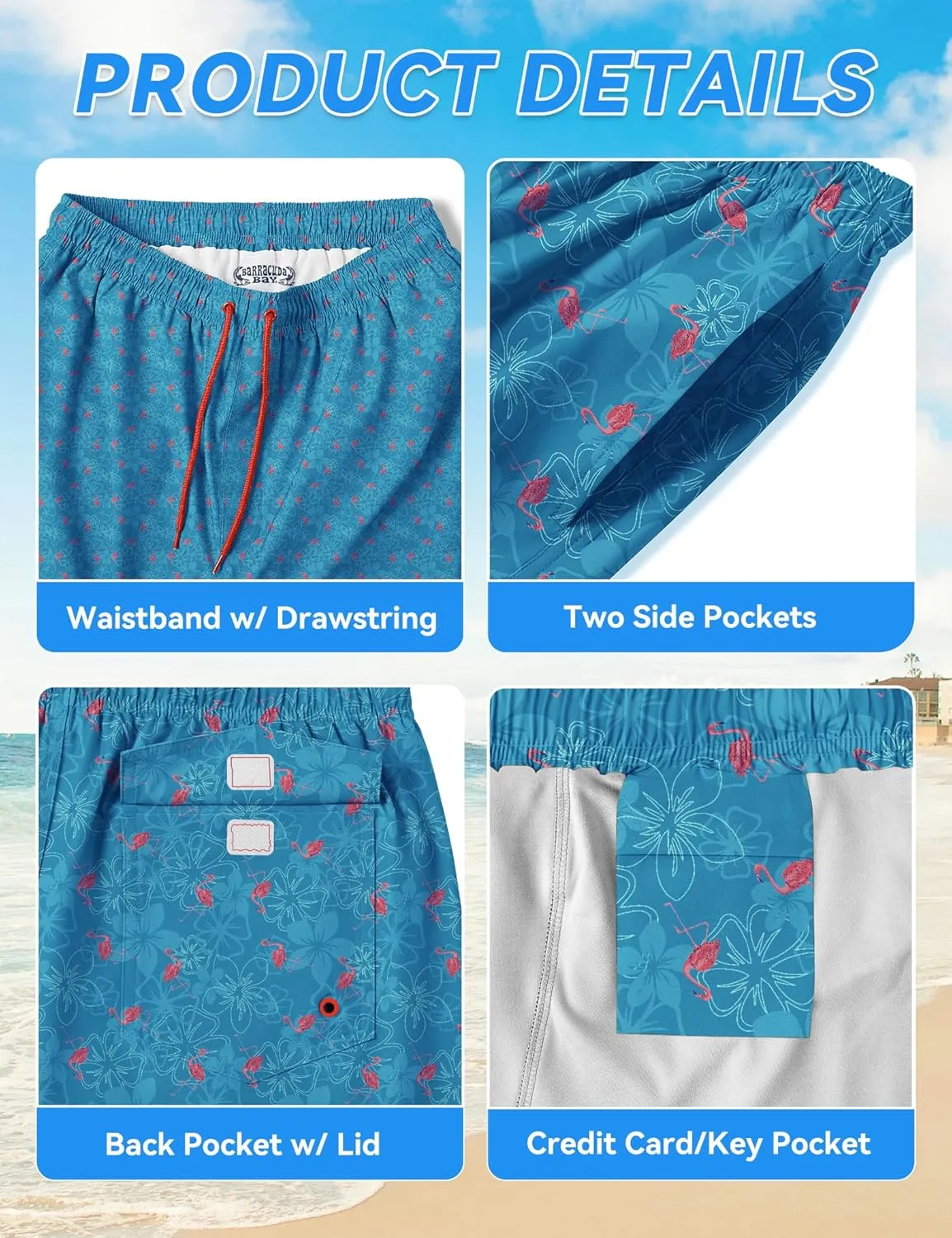 Mens Swim Trunks with Compression Liner 8 inch Quick-Dry Lightweight 2 in 1 Board Shorts 4-Way Stretch UPF 50 