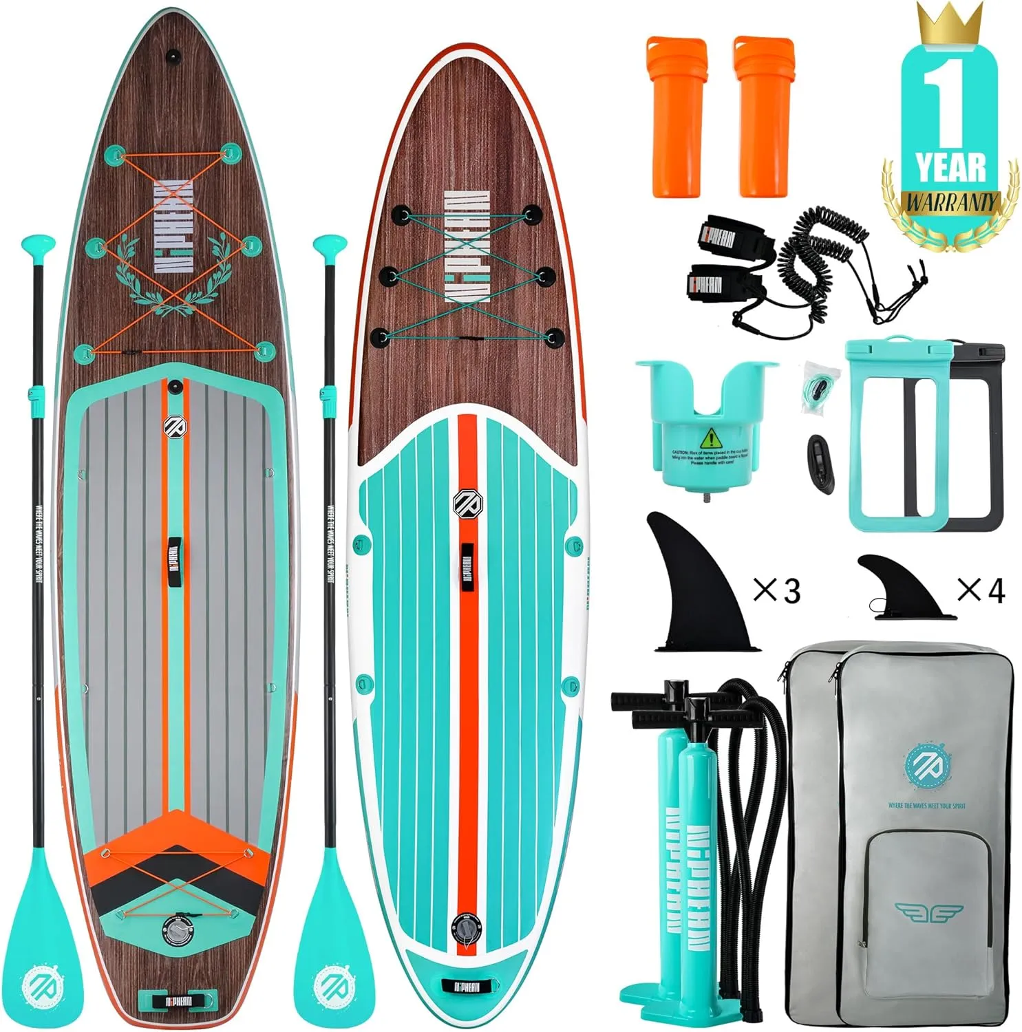 Niphean Inflatable Paddle Board, Niphean Inflatable Stand Up Paddle Board with Durable SUP Accessories, 11' and 10'6'' Stable Inflatable Paddle Boards for Adults & Youth of All Skill Levels