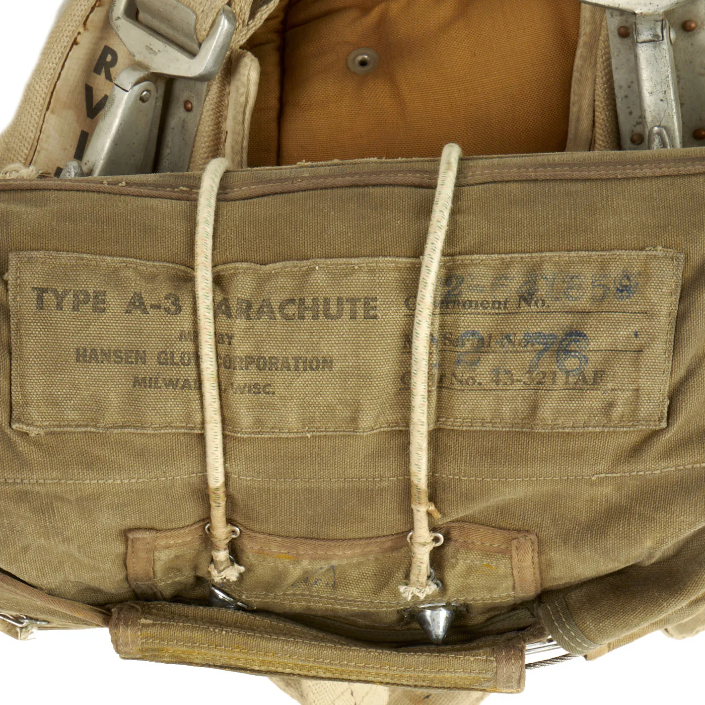 Original British WWII RAF Observer Pilot's Irvin Parachute Harness With American Type A-3 Reserve Chute - Dated 1943