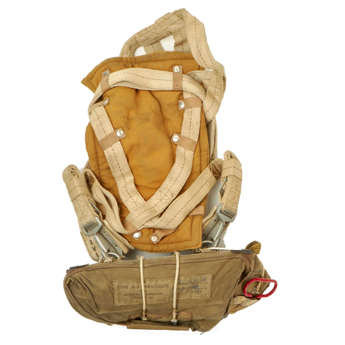Original British WWII RAF Observer Pilot's Irvin Parachute Harness With American Type A-3 Reserve Chute - Dated 1943