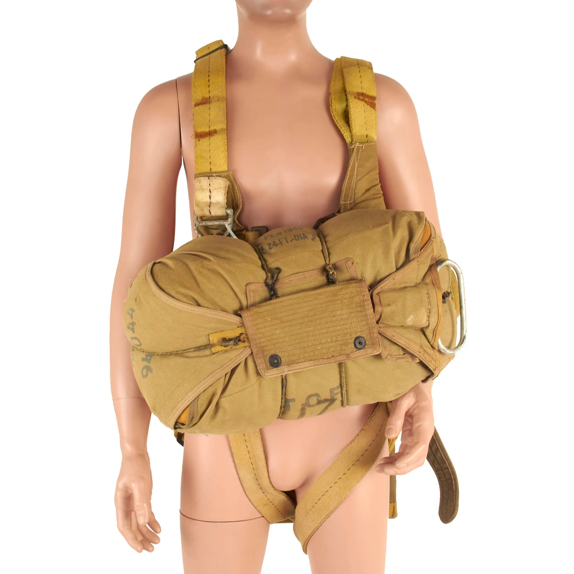 Original U.S. WWII Army Airborne T-5 Main & Reserve Parachute Packs with Rigging - Dated 1943 & 1944