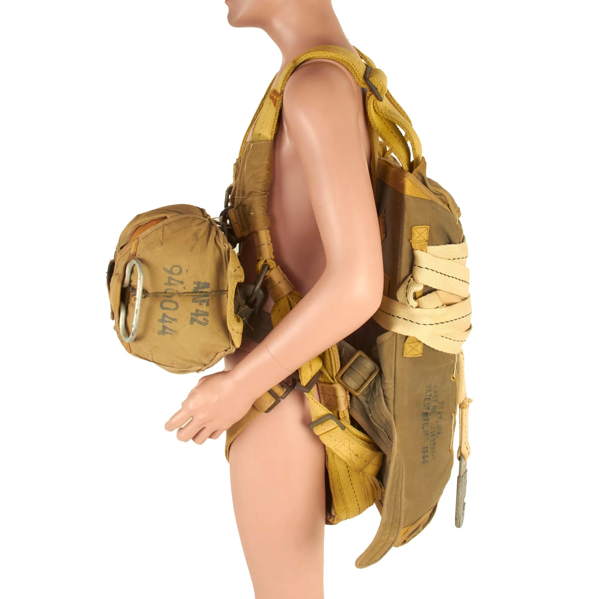 Original U.S. WWII Army Airborne T-5 Main & Reserve Parachute Packs with Rigging - Dated 1943 & 1944