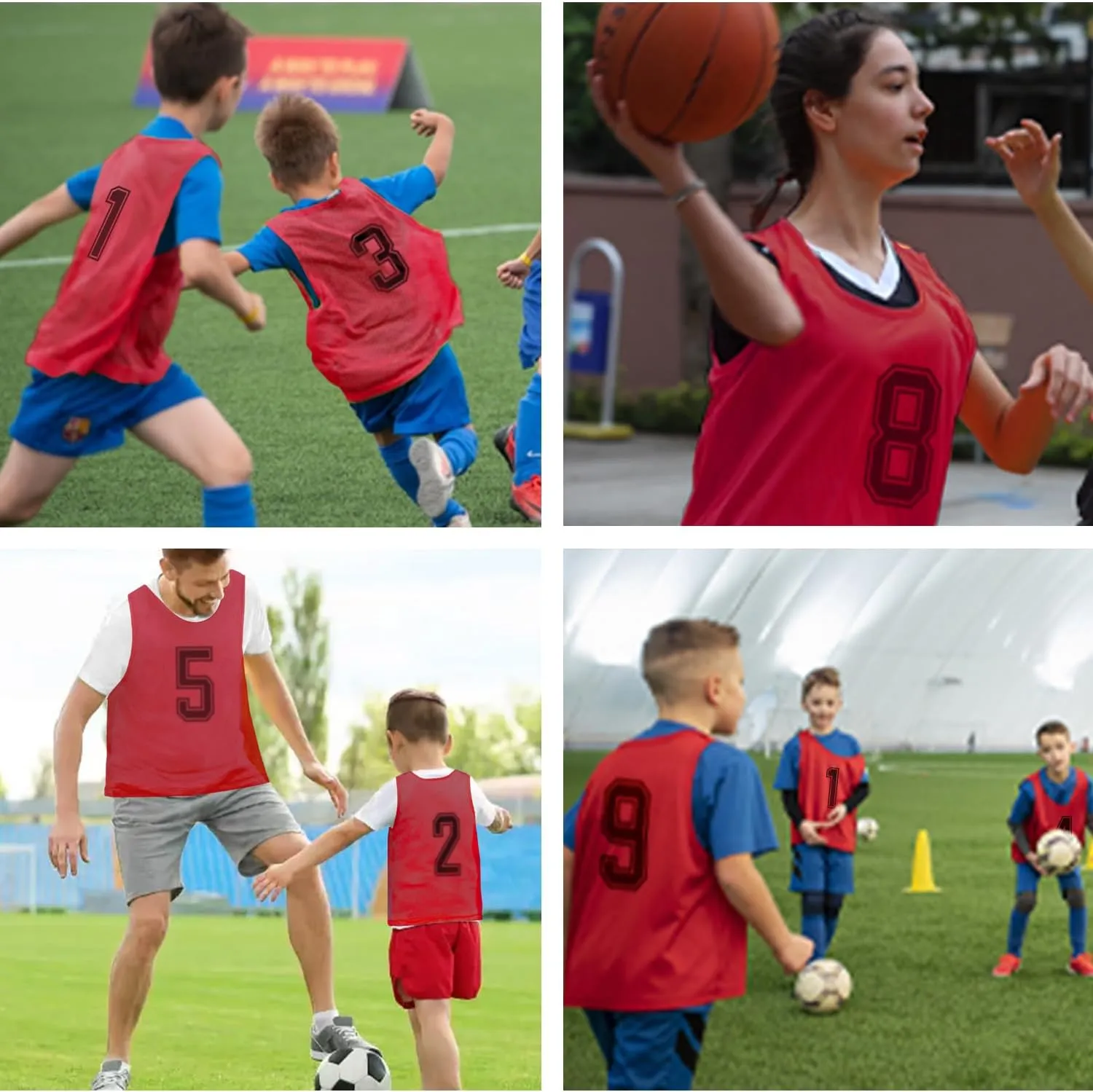 Pinnies Team Practice Vests with Numbers for Child Youth Teen Adult, Mesh Scrimmage Jerseys for Soccer, Football