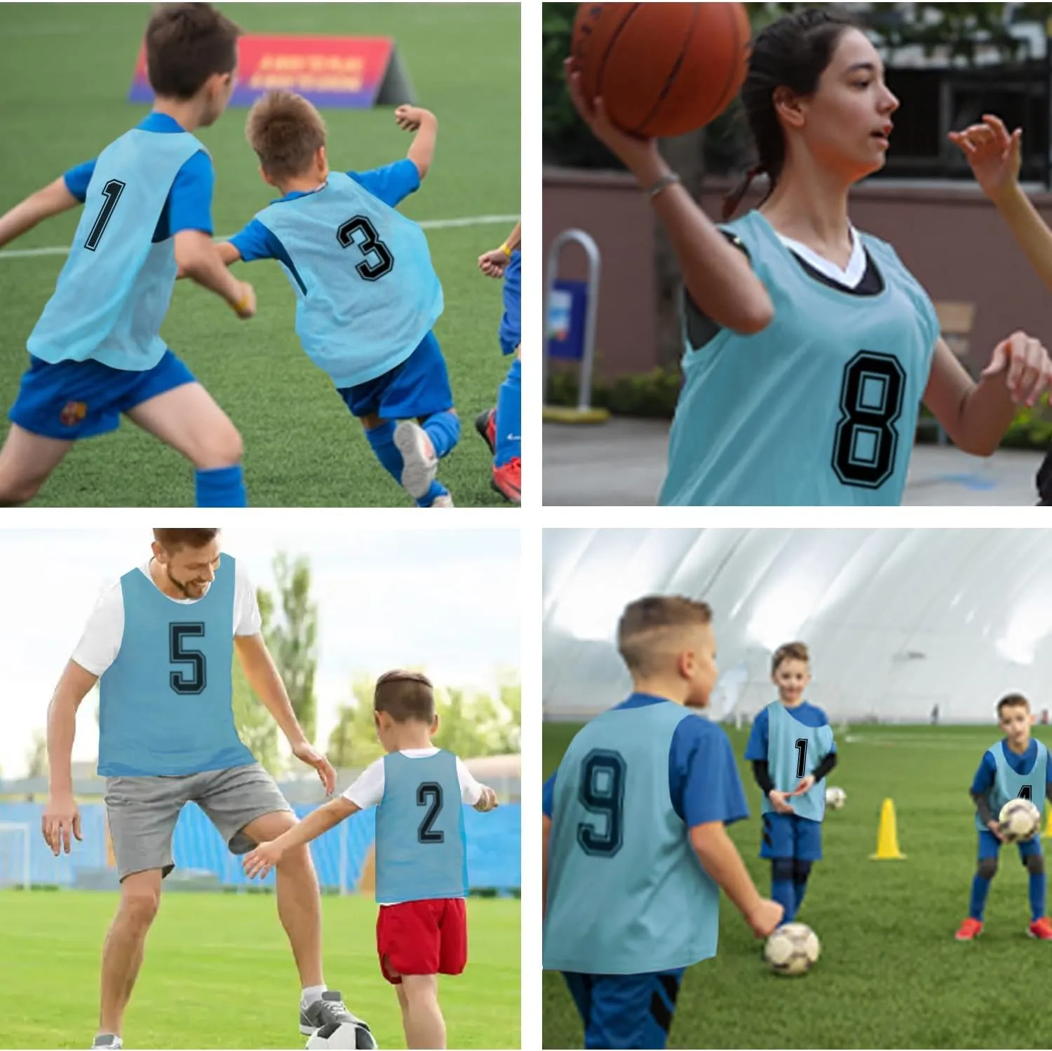 Pinnies Team Practice Vests with Numbers for Child Youth Teen Adult, Mesh Scrimmage Jerseys for Soccer, Football