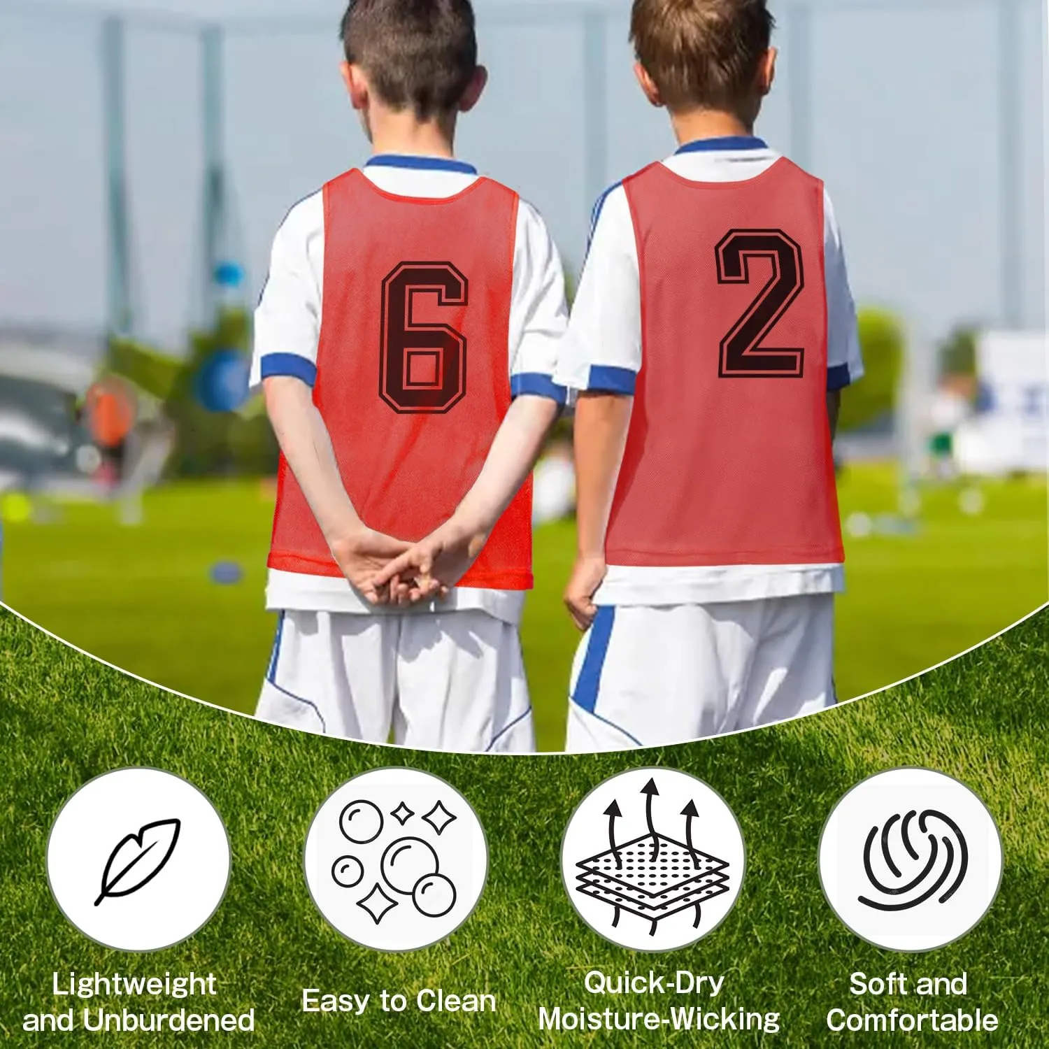 Pinnies Team Practice Vests with Numbers for Child Youth Teen Adult, Mesh Scrimmage Jerseys for Soccer, Football