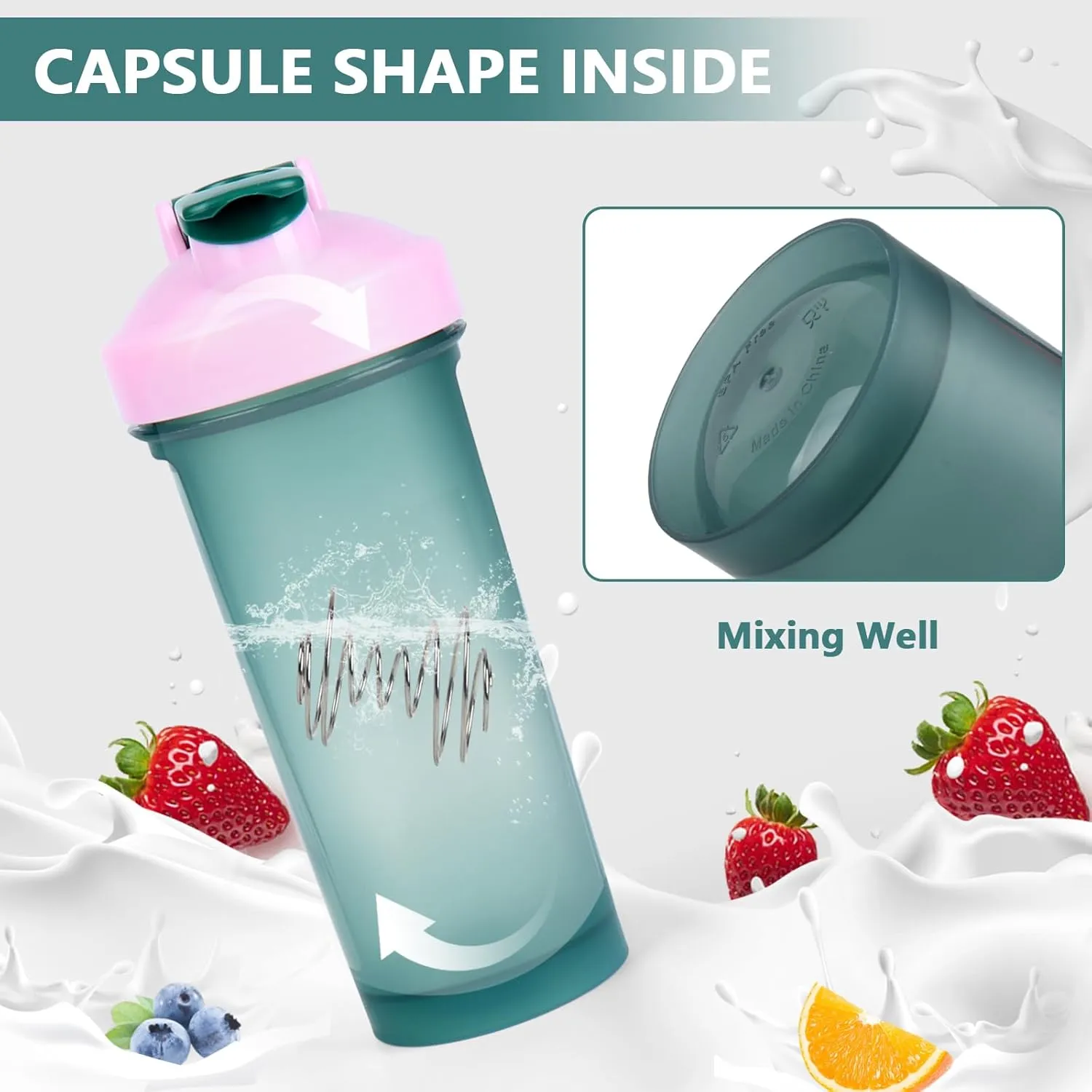 Protein Shaker Bottle 24oz- Leak- Proof GYM Shaker Cup with Handle and Mixing Ball Effortlessly Blend Drinks, Stay Hydrated During Workouts - BPA Free (GREEN)