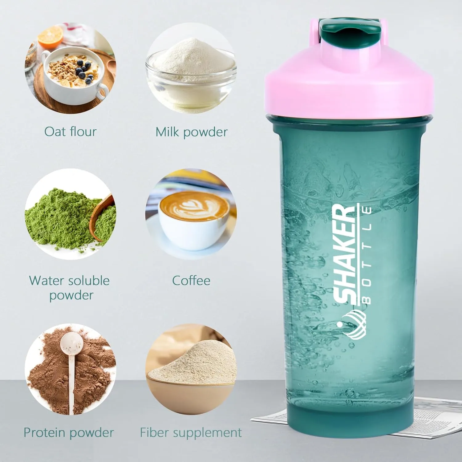 Protein Shaker Bottle 24oz- Leak- Proof GYM Shaker Cup with Handle and Mixing Ball Effortlessly Blend Drinks, Stay Hydrated During Workouts - BPA Free (GREEN)