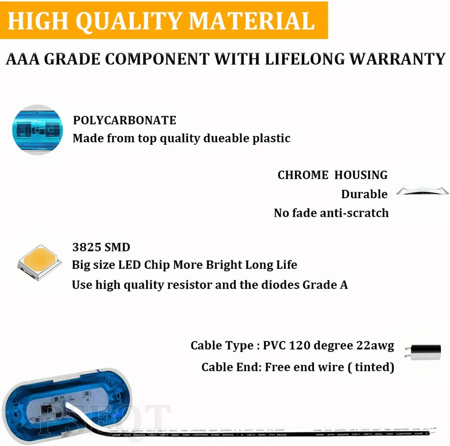PSEQT 3.8'' Waterproof LED Lights - Courtesy, Interior, Deck, Navigation, Transom, Stern, Cabin Lighting for Pontoon, Fishing Boat, Kayak, Sailboat, Bass Boat - 12V/24V (Blue, 4Pcs)