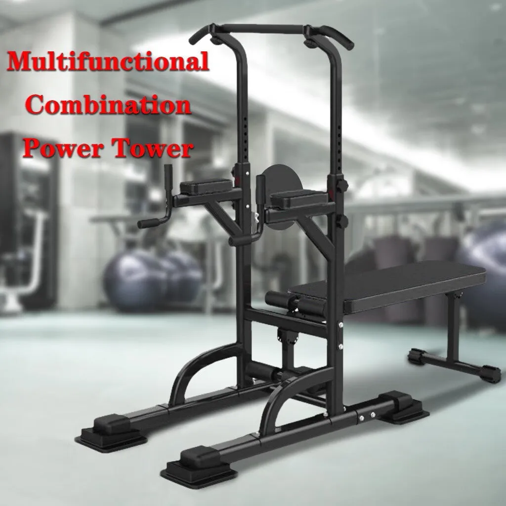 Pull-Up Bar Adjustable Power Tower Dip Station W/ Bench Bar