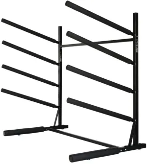 SPAREHAND 4-Tier Paddle Board Storage Rack  Heavy Duty Aluminum Freestanding SUP Organizer with Bonus Base Storage  Easy Push-Pin Cradle Arm Assembly  Ideal for Outdoor & Garage Display (Black)