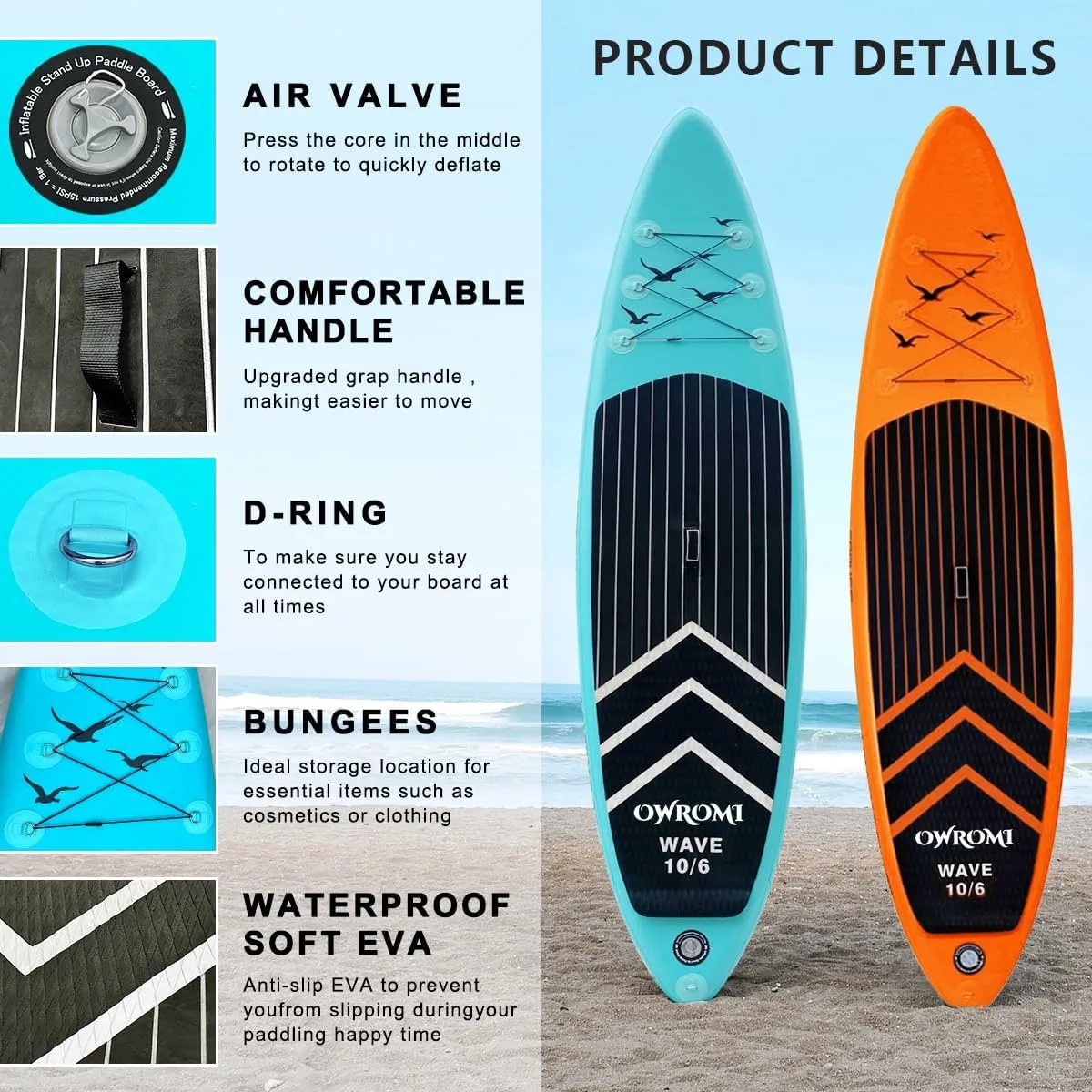 SUP Inflatable Stand Up Paddle Board 10'6" Ultra-Light Thick Paddleboard for All Skill Levels ISUP Paddle Board with Accessories, 10/6 Inflatable Paddle Boards for Adults & Youth