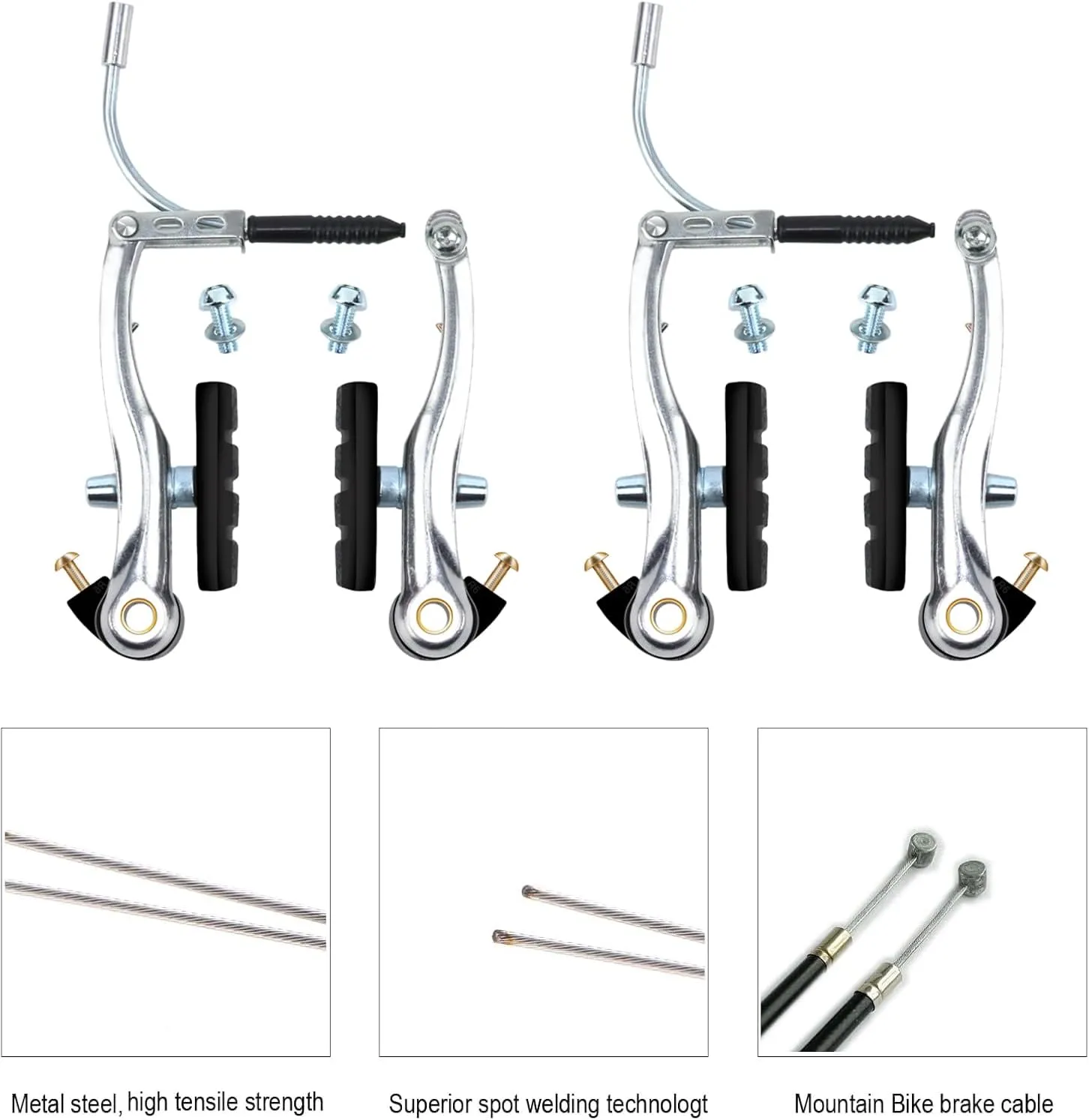 V-Type Bike Brake Set, Complete Universal Bike Front and Rear MTB Brake, Bicycle Brakes, Inner and Outer Cables, Include Brakes Lever Calipers Multi-Tool Wrenches