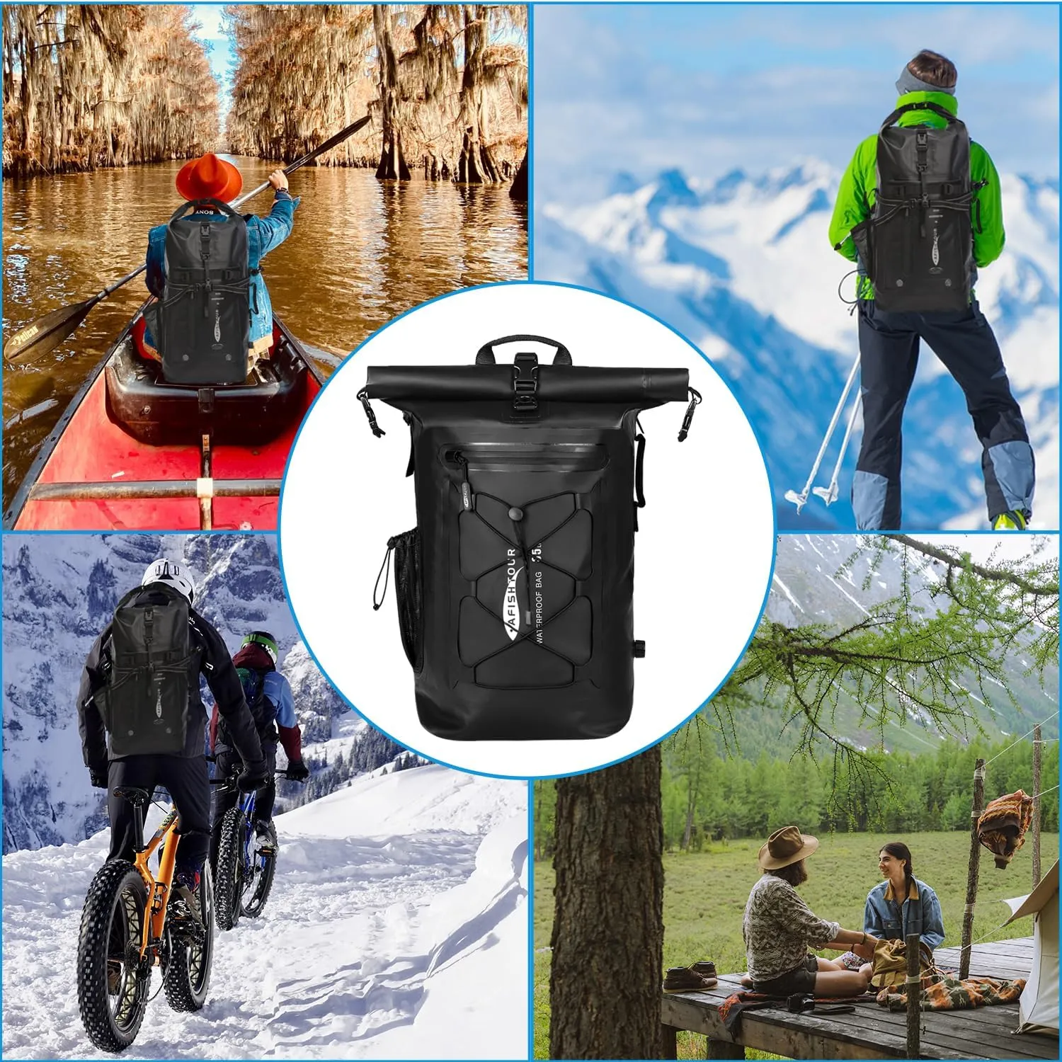 Waterproof Backpack for Men and Women - Roll-Top Floating Dry Bag Backpack for Kayaking, Rafting, Boating, Beach (Black)