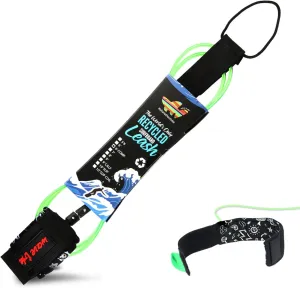 Wave Tribe Eco Surfboard Leash - Premium Surf Leash, Strong Like Bull Leash with Double Stainless Steel Swivels, Triple Rail Saver, Key Pocket (Black and Green)