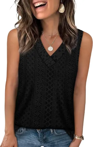WIHOLL Tank Top for Women Summer Outfits V Neck T Shirts Trendy Eyelet Sleeveless Basic Beach Vacation Clothes