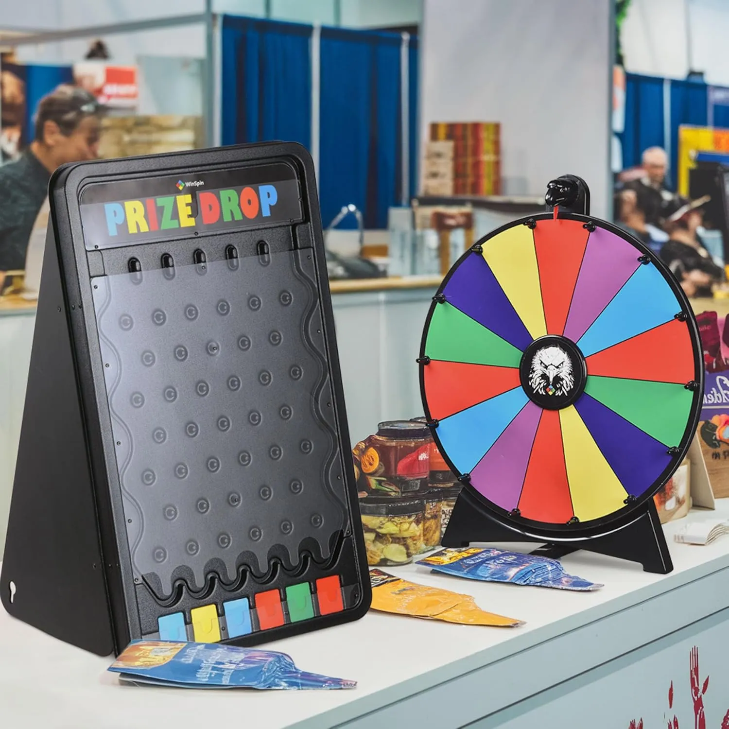 WinSpin Prize Board Kit Foldable Stand Disk Spinning Wheel Fortune Game Eagle with 20" Prize Wheel & 30x19 Drop Board for Pub Party Trade Show Carnival