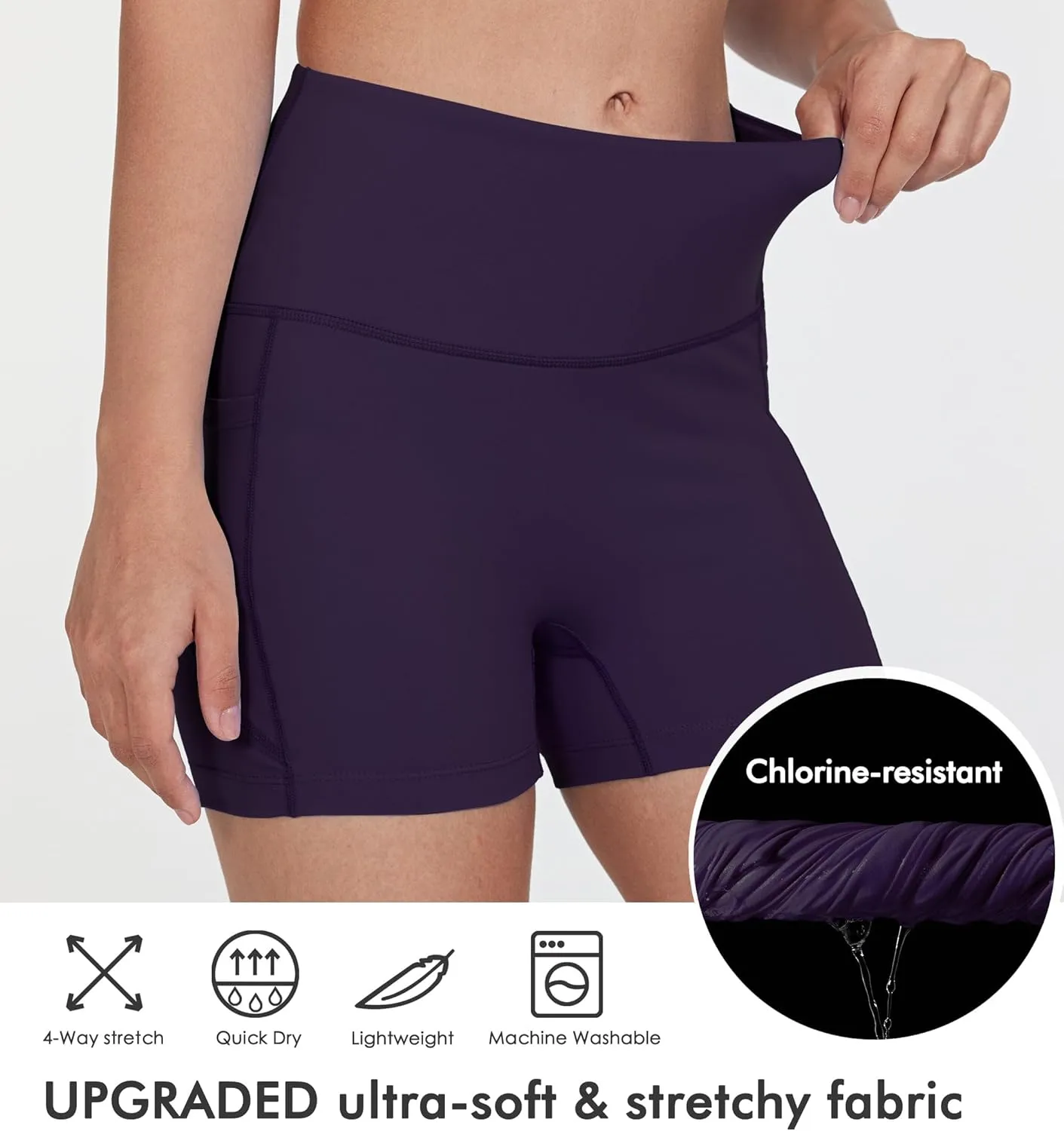 Women's 3"/6" Swim Shorts with Liner Pockets High Waisted Bathing Shorts Bottoms Tummy Control UPF 50 