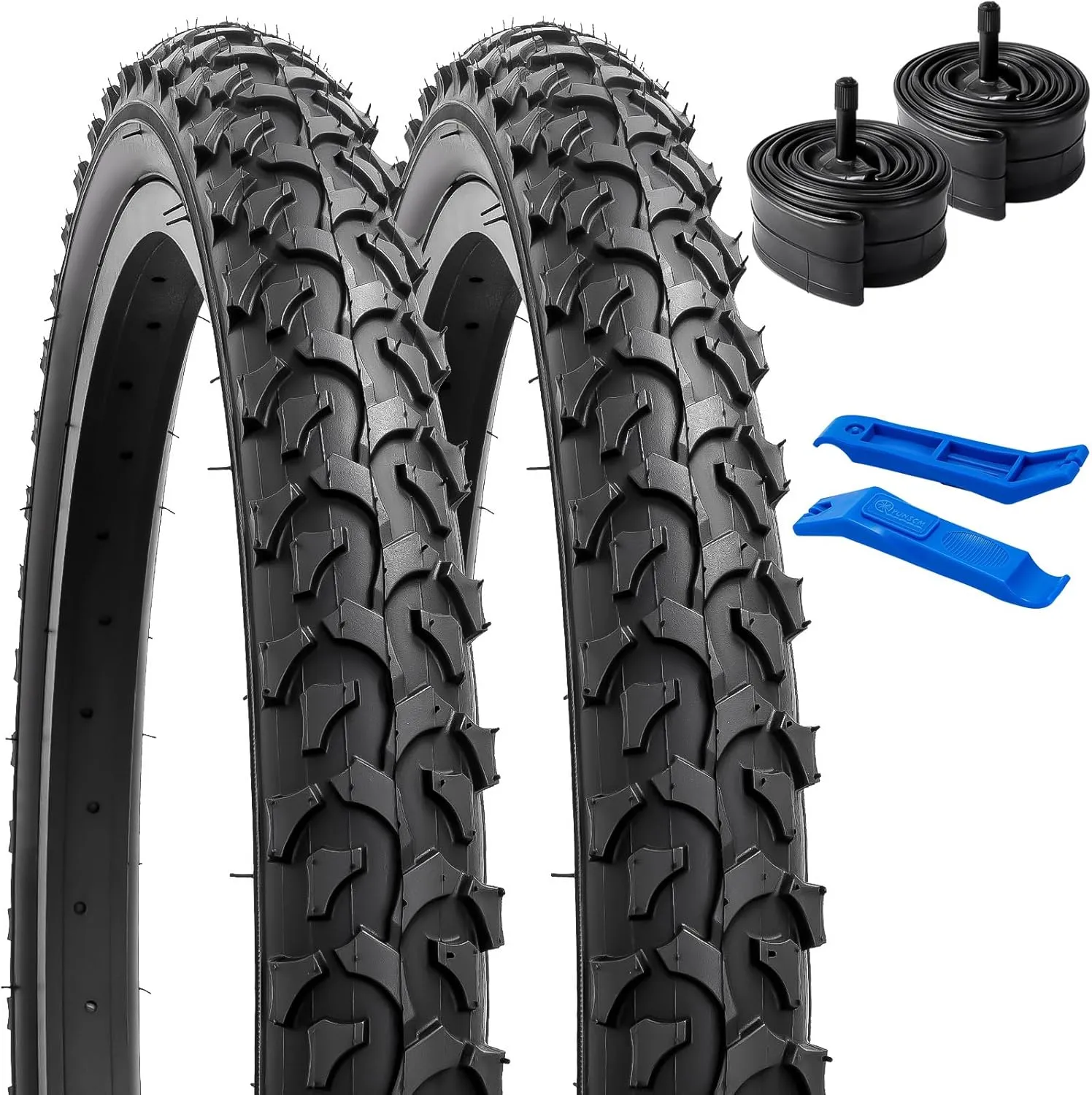 YUNSCM 2-PCS 20" Mountain Bike Tires 20x2.125/57-406 and 20" Heavy Duty Bike Tubes Schrader Valve Compatible with Mountain Bike 20x2.0 20 x 2.125 20x2.15 20x2.10 Bike Bicycle Tires and Tubes (Y-1111)