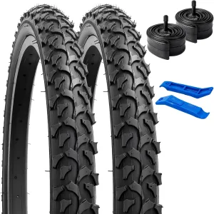 YUNSCM 2-PCS 20" Mountain Bike Tires 20x2.125/57-406 and 20" Heavy Duty Bike Tubes Schrader Valve Compatible with Mountain Bike 20x2.0 20 x 2.125 20x2.15 20x2.10 Bike Bicycle Tires and Tubes (Y-1111)